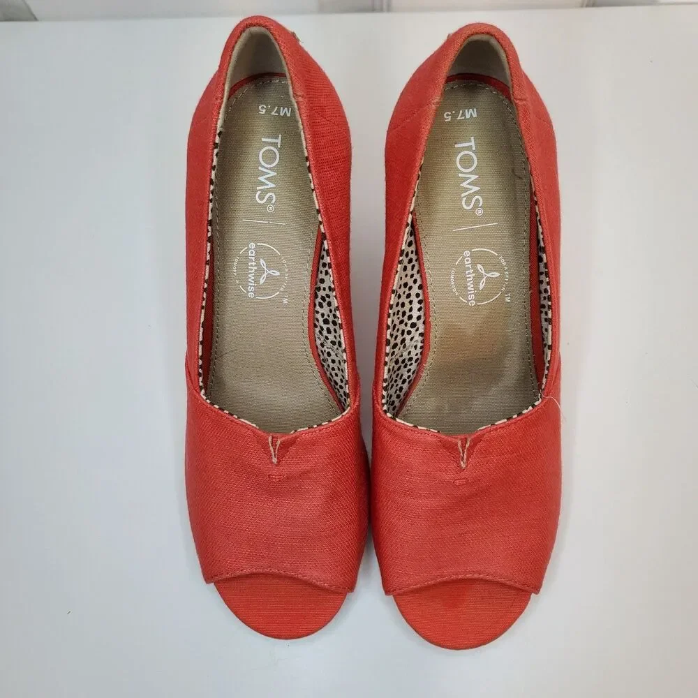 TOMS Michelle Open Toe Wedge Paprika Women's Size 7.5